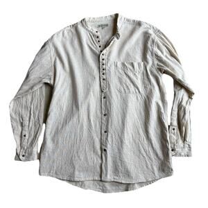 Civilian Irish Grandfather Shirt Mens L Beige Flax Cotton Blend Band Collar